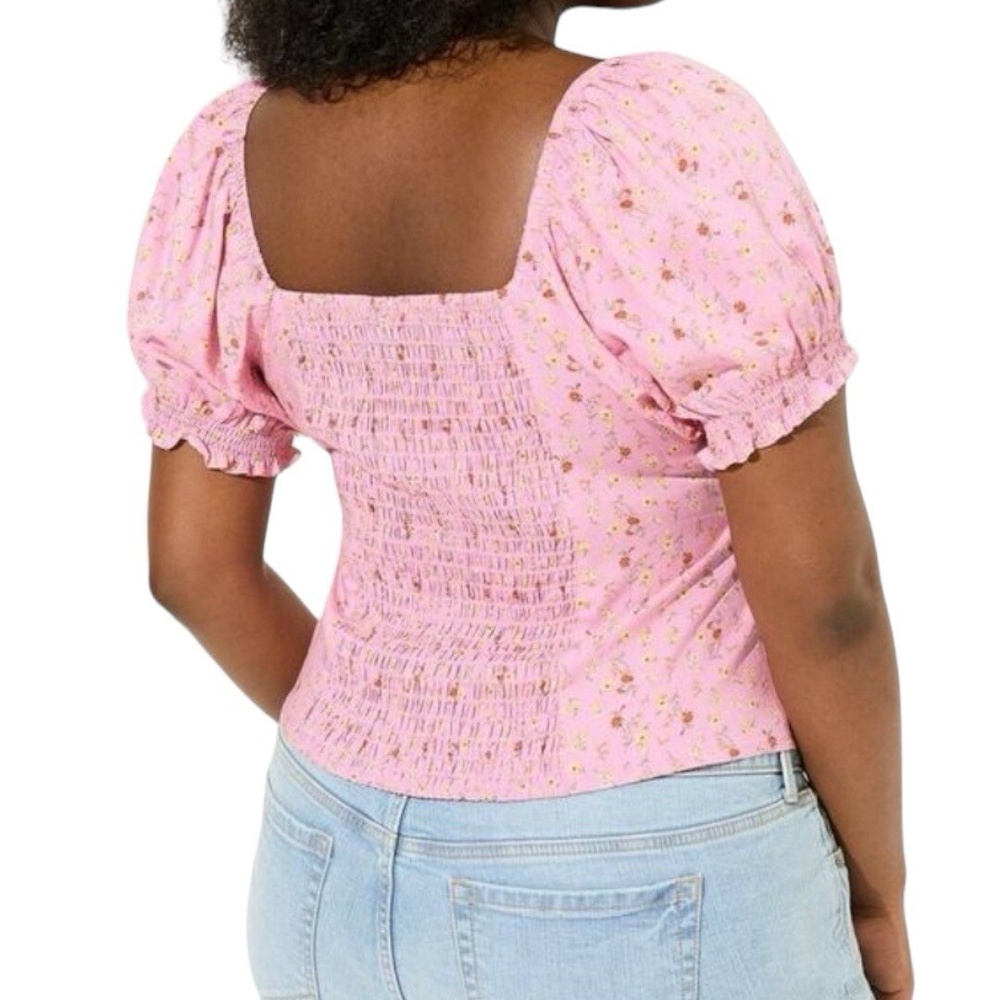 TORRID Pink Floral Challis Puff Short Sleeve Crop Top NWT Size 2X - Picture 9 of 10
